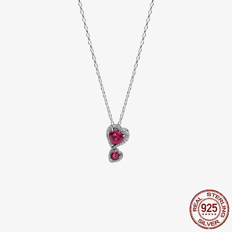 Sterling Silver Pave Heart & Butterfly Necklace Women Jewelry DIY Birthday,Anniversary,Engagement,Wedding Gift plata de ley