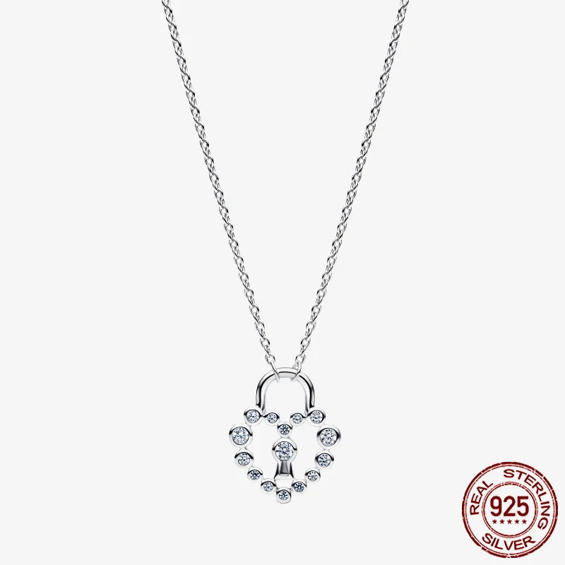 Sterling Silver Pave Heart & Butterfly Necklace Women Jewelry DIY Birthday,Anniversary,Engagement,Wedding Gift plata de ley