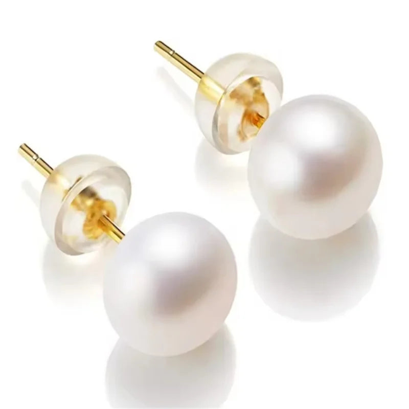 Senlissi- Genuine FreshWater Pearl Stud Earrings For Women  7-8-9 White Pink Pearls 925 Sterling Silver 18K Female Party Jewelry