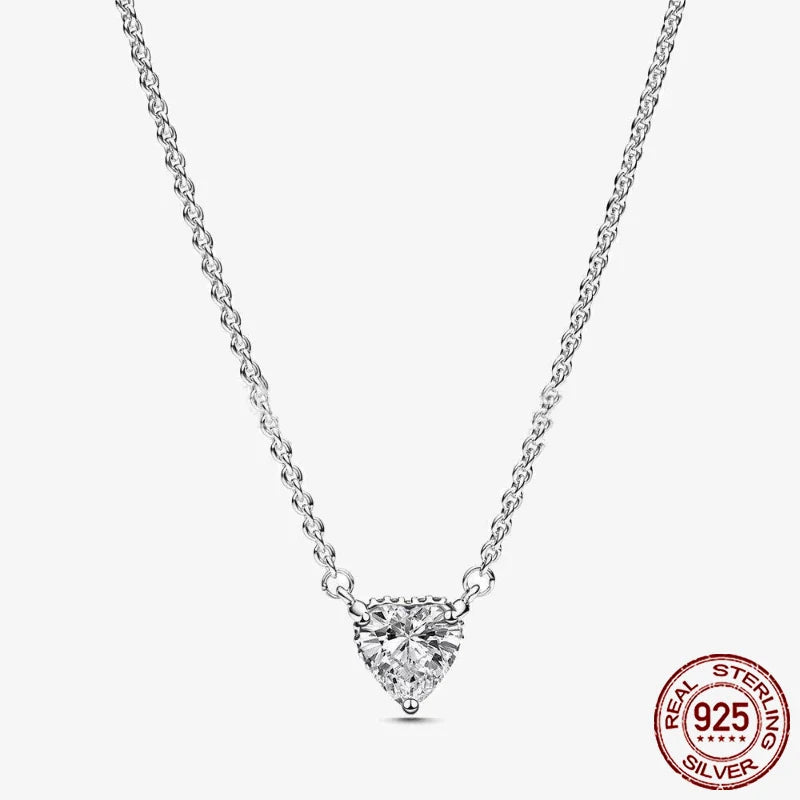 Sterling Silver Pave Heart & Butterfly Necklace Women Jewelry DIY Birthday,Anniversary,Engagement,Wedding Gift plata de ley