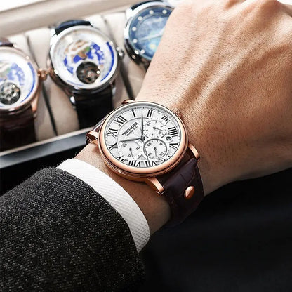 POEDAGAR Top Luxury Watches For Men Chronograph Date Man Quartz Watch Waterproof Leather Fashion Business Men's Wristwatch Reloj