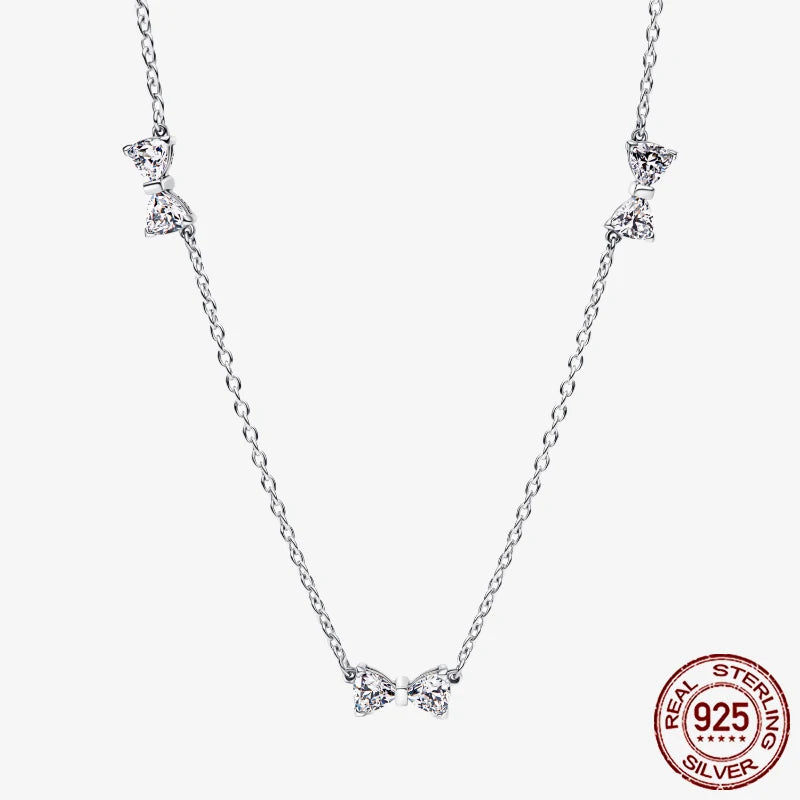 Sterling Silver Pave Heart & Butterfly Necklace Women Jewelry DIY Birthday,Anniversary,Engagement,Wedding Gift plata de ley