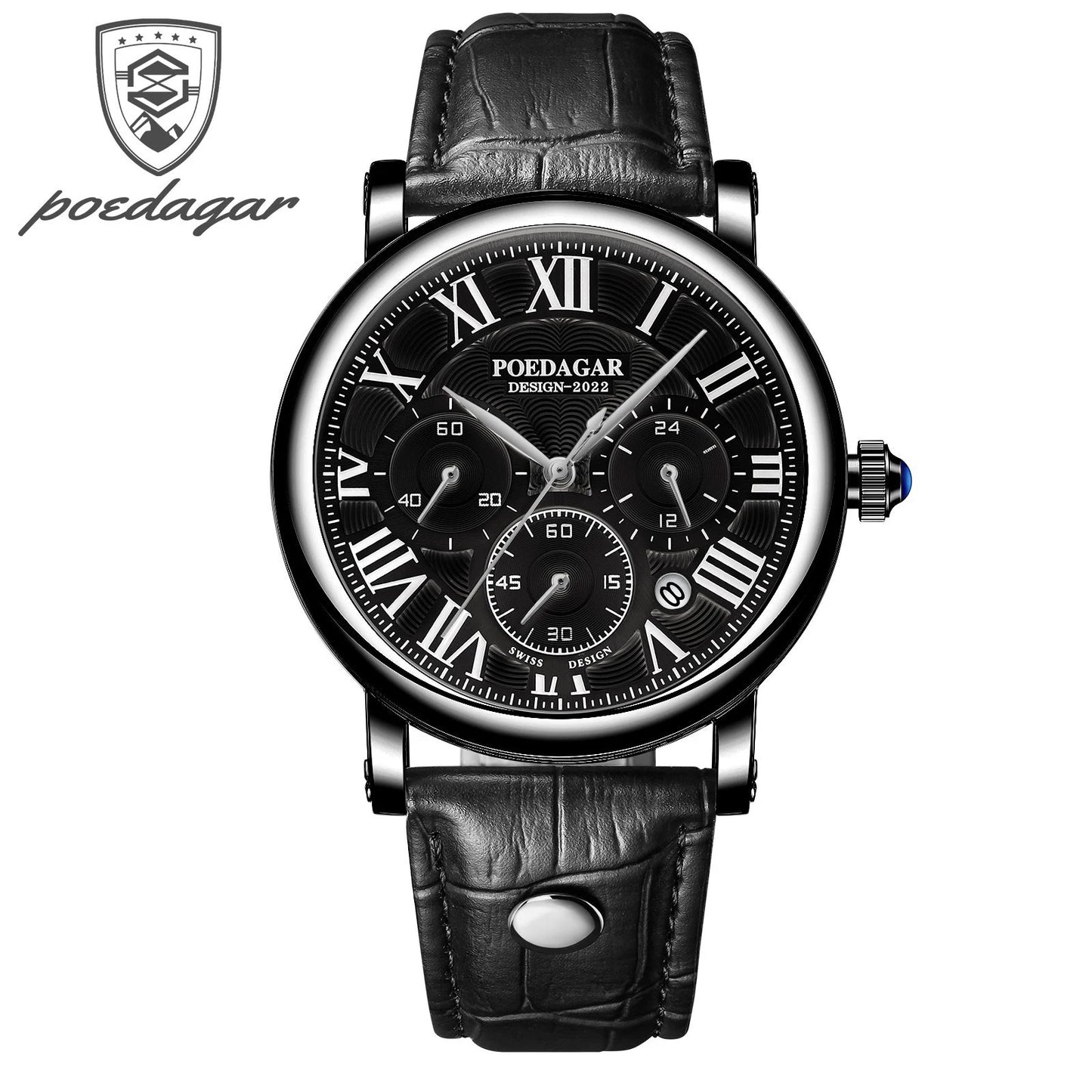 POEDAGAR Top Luxury Watches For Men Chronograph Date Man Quartz Watch Waterproof Leather Fashion Business Men's Wristwatch Reloj