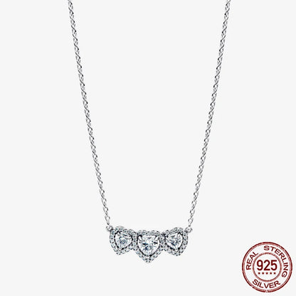 Sterling Silver Pave Heart & Butterfly Necklace Women Jewelry DIY Birthday,Anniversary,Engagement,Wedding Gift plata de ley