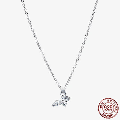 Sterling Silver Pave Heart & Butterfly Necklace Women Jewelry DIY Birthday,Anniversary,Engagement,Wedding Gift plata de ley