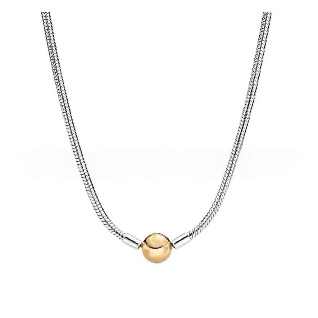 Zircon Heart-shaped Necklace S925 Sterling Silver Round Bead Snake Bone Chain DIY Charm Accessories Women's Jewelry Gifts