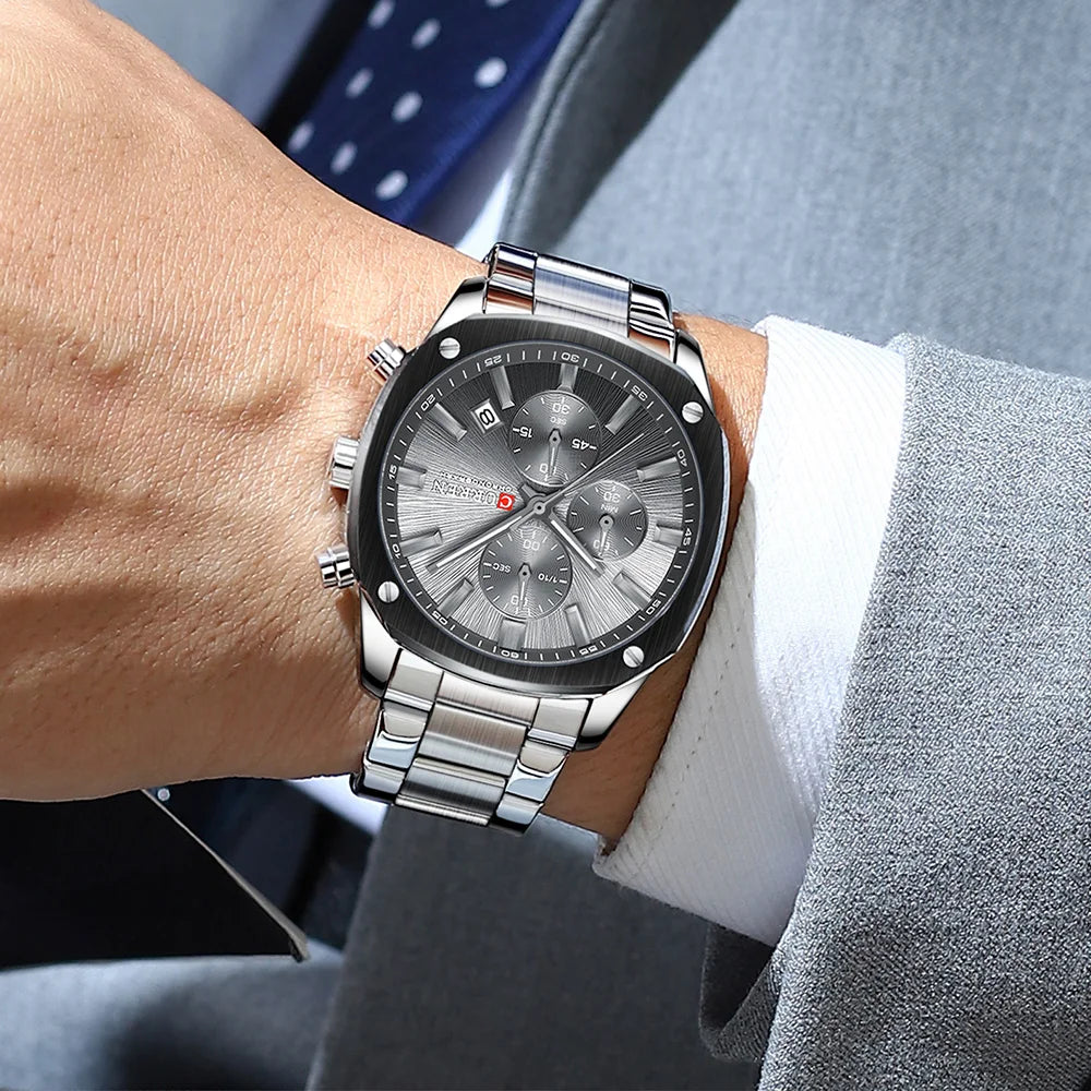 CURREN 8490 Quartz Watch Men's Square Multifunctional Wristwatch, Calendar Six-hand Waterproof Business Watch