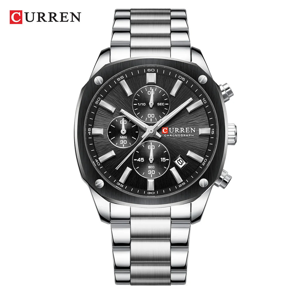 CURREN 8490 Quartz Watch Men's Square Multifunctional Wristwatch, Calendar Six-hand Waterproof Business Watch