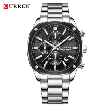 CURREN 8490 Quartz Watch Men's Square Multifunctional Wristwatch, Calendar Six-hand Waterproof Business Watch