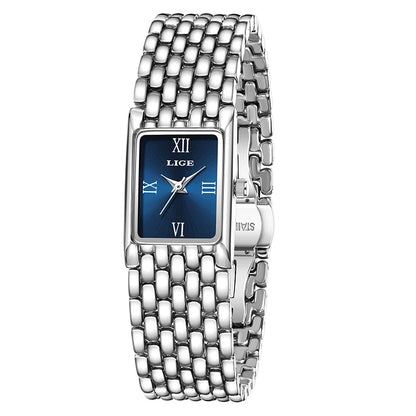 LIGE Luxury Square Ladies Watches Waterpoof Stainless Steel Quartz Wristwatches Fashion Classic Business Gift Watches For Woman