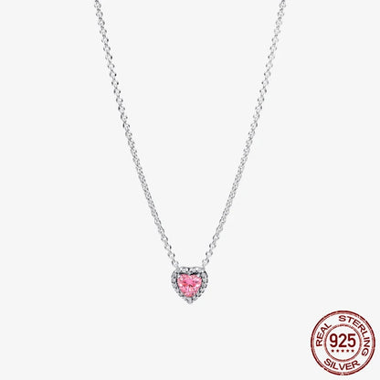 Sterling Silver Pave Heart & Butterfly Necklace Women Jewelry DIY Birthday,Anniversary,Engagement,Wedding Gift plata de ley