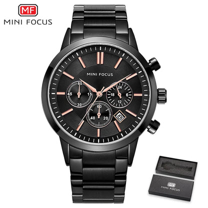 MINI FOCUS Men's Stainless Steel Dress Watches Chronograph Business Army Quartz Wristwatch Man Relogios Masculino Clock 0188G