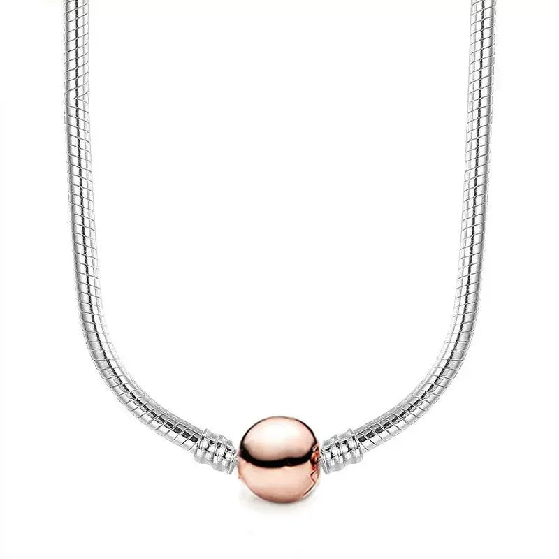 Zircon Heart-shaped Necklace S925 Sterling Silver Round Bead Snake Bone Chain DIY Charm Accessories Women's Jewelry Gifts