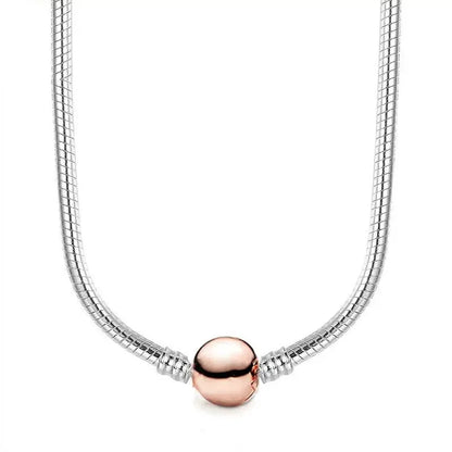 Zircon Heart-shaped Necklace S925 Sterling Silver Round Bead Snake Bone Chain DIY Charm Accessories Women's Jewelry Gifts