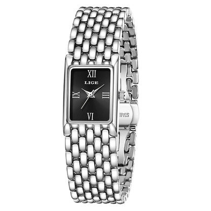 LIGE Luxury Square Ladies Watches Waterpoof Stainless Steel Quartz Wristwatches Fashion Classic Business Gift Watches For Woman