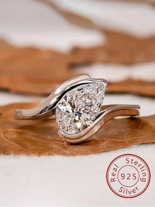 Sterling Silver Fashion Twisted Water Drop Zircon Ring For Women Engagement Wedding Luxury High Quality Fine Jewelry