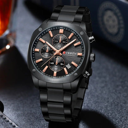 CURREN 8490 Quartz Watch Men's Square Multifunctional Wristwatch, Calendar Six-hand Waterproof Business Watch