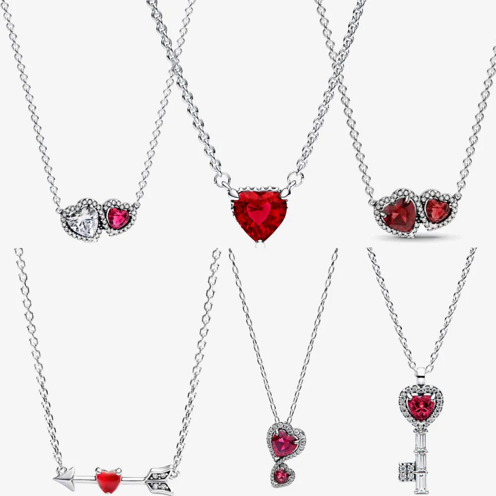 Sterling Silver Pave Heart & Butterfly Necklace Women Jewelry DIY Birthday,Anniversary,Engagement,Wedding Gift plata de ley