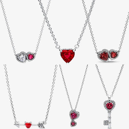 Sterling Silver Pave Heart & Butterfly Necklace Women Jewelry DIY Birthday,Anniversary,Engagement,Wedding Gift plata de ley