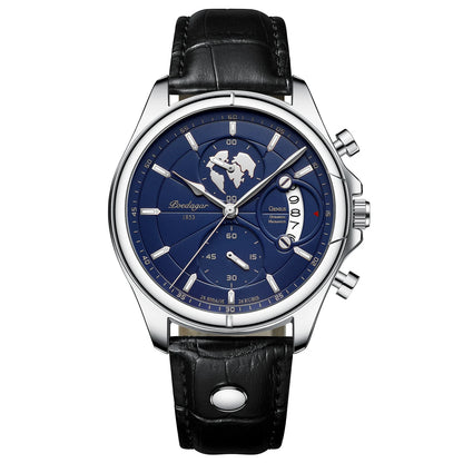 POEDAGAR Sports Casual Man Watch Date Waterproof Luminous Leather Chronograph Men's Watch Business Luxury Quartz Watches For Men