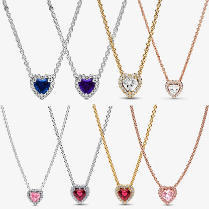 Sterling Silver Pave Heart & Butterfly Necklace Women Jewelry DIY Birthday,Anniversary,Engagement,Wedding Gift plata de ley