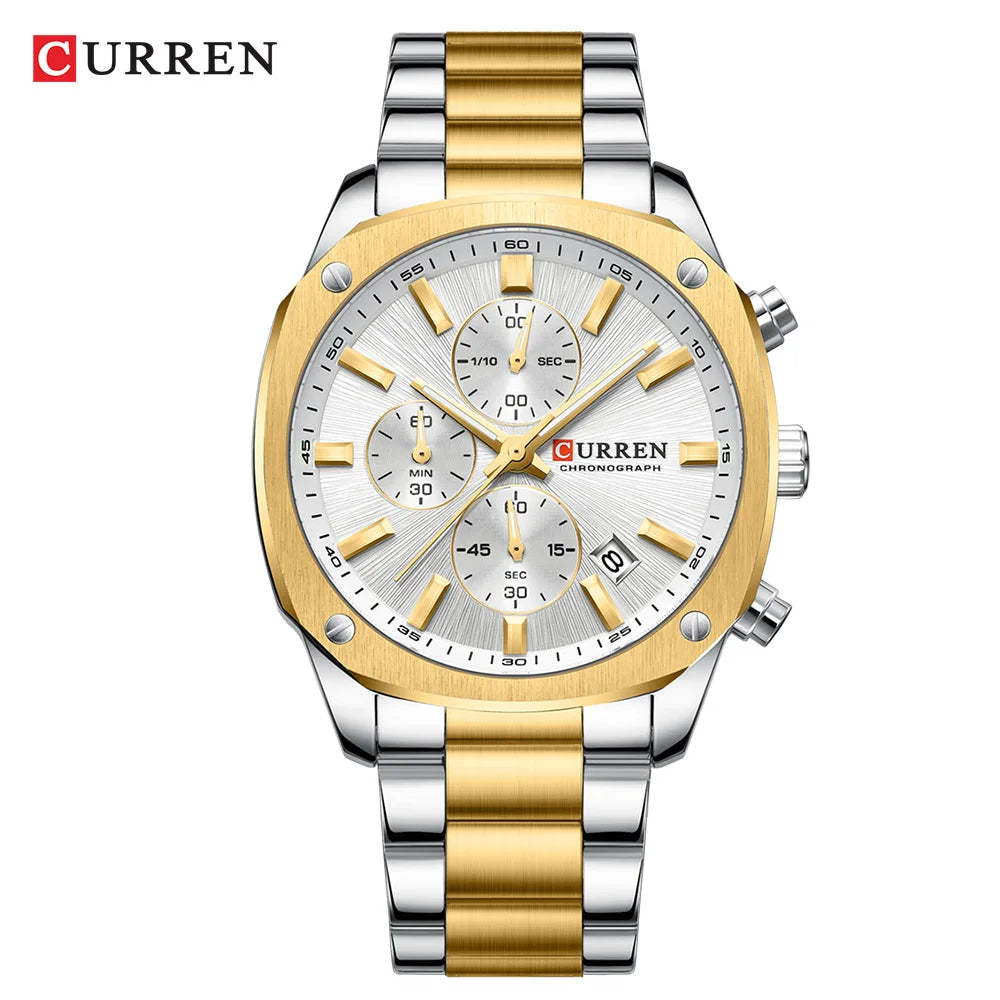 CURREN 8490 Quartz Watch Men's Square Multifunctional Wristwatch, Calendar Six-hand Waterproof Business Watch