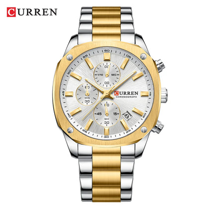 CURREN 8490 Quartz Watch Men's Square Multifunctional Wristwatch, Calendar Six-hand Waterproof Business Watch