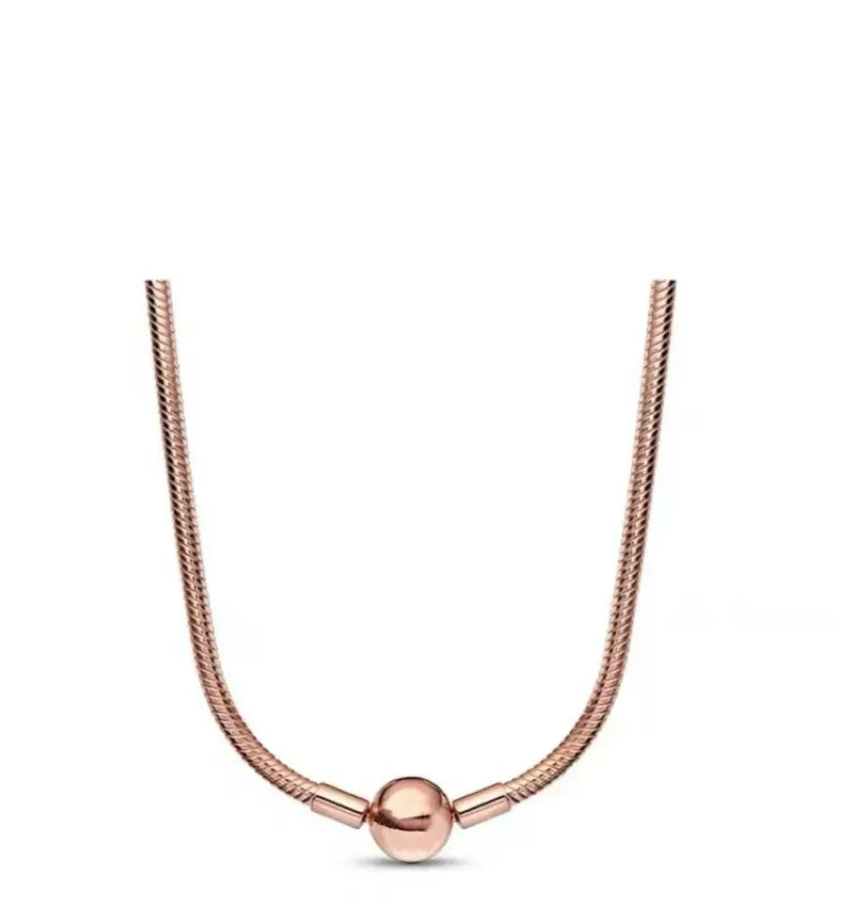 Zircon Heart-shaped Necklace S925 Sterling Silver Round Bead Snake Bone Chain DIY Charm Accessories Women's Jewelry Gifts