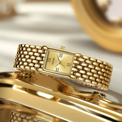 LIGE Luxury Square Ladies Watches Waterpoof Stainless Steel Quartz Wristwatches Fashion Classic Business Gift Watches For Woman