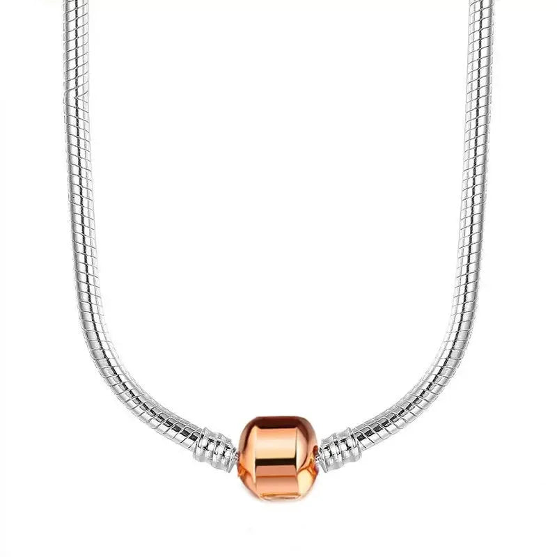 Zircon Heart-shaped Necklace S925 Sterling Silver Round Bead Snake Bone Chain DIY Charm Accessories Women's Jewelry Gifts