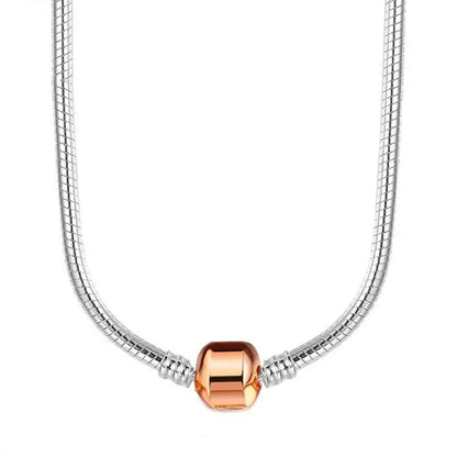 Zircon Heart-shaped Necklace S925 Sterling Silver Round Bead Snake Bone Chain DIY Charm Accessories Women's Jewelry Gifts