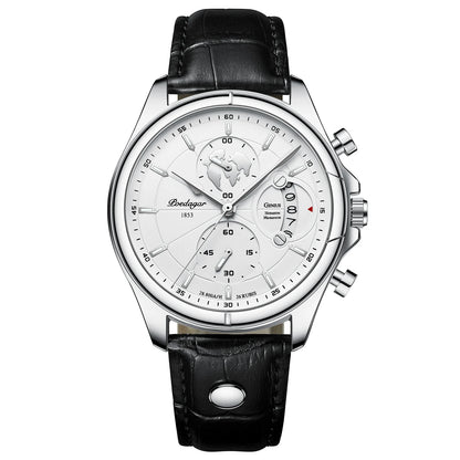 POEDAGAR Sports Casual Man Watch Date Waterproof Luminous Leather Chronograph Men's Watch Business Luxury Quartz Watches For Men